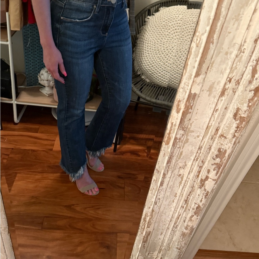 Classic Blue Frayed Hem Wide Leg Jeans